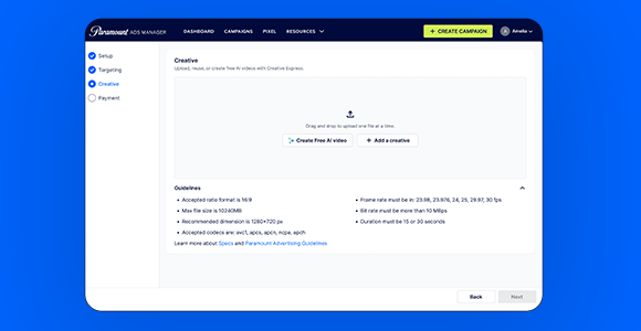 Paramount Ads Manager Creative Express AI CTV Video Tool